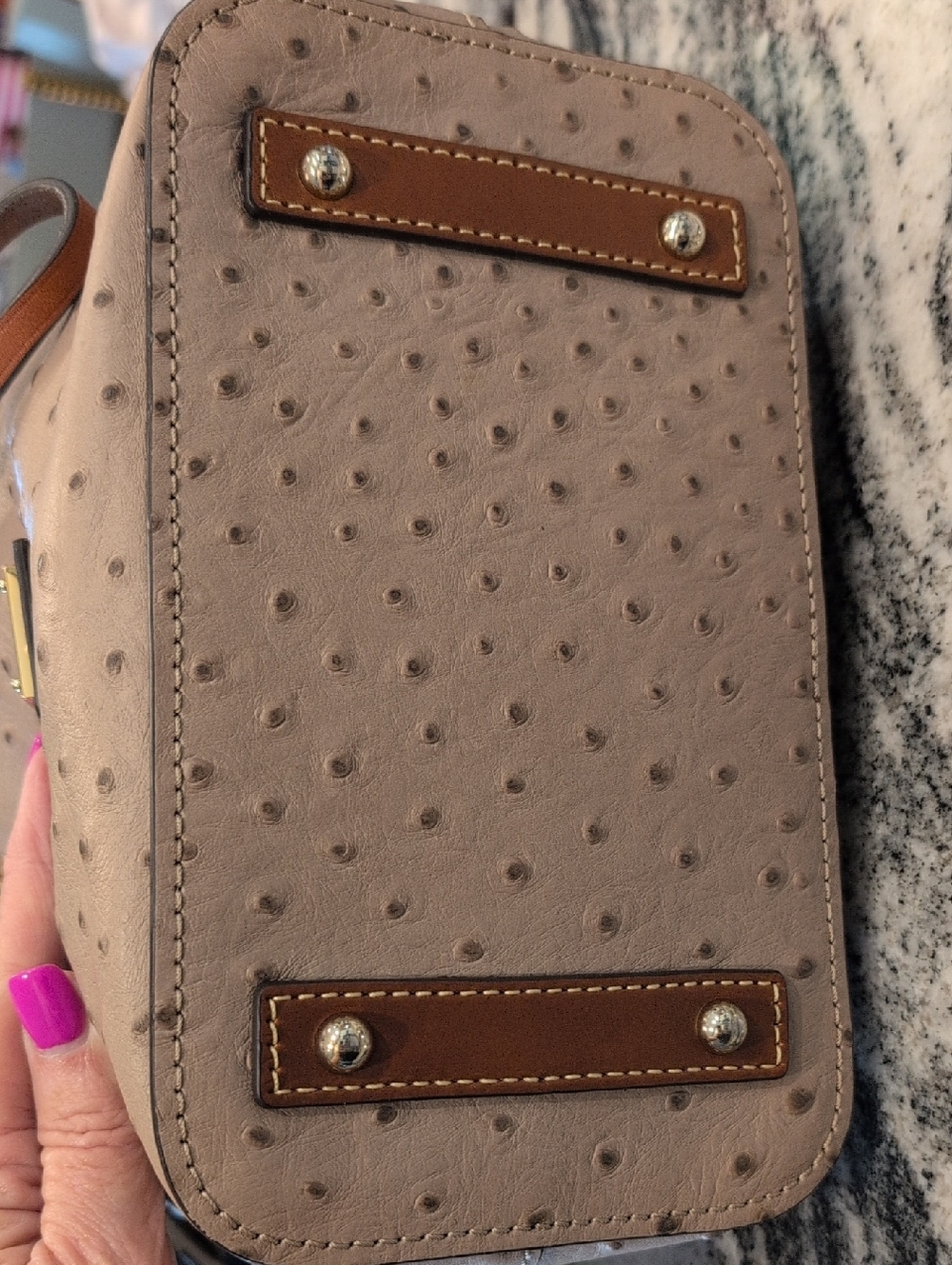 Dooney & Bourke Lt Taupe Ostrich Embossed Drawstring Bag w/Kisslock Wallet - Picture 5 of 9
